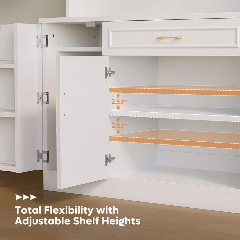 Close-up of adjustable shelves with orange accent rails on the cabinet.