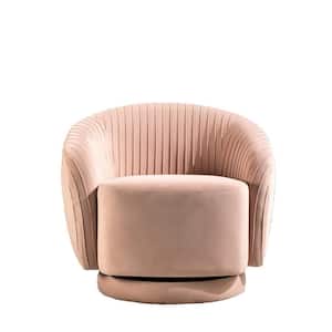 Container Furniture Direct Modern Barrel Swivel Chair with Plush Velvet Upholstery in Pink