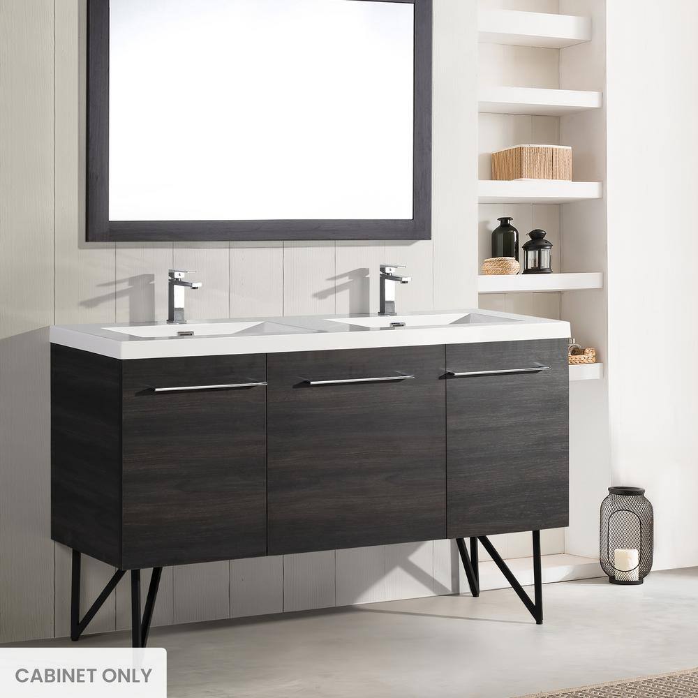 Annecy 60" Dark Brown Walnut Freestanding Double Bathroom Vanity