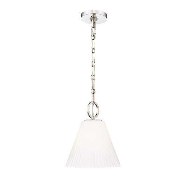Alaric 100-Watt 1-Light Polished Nickel Pendant-Light with White Glass shade, no bulbs included