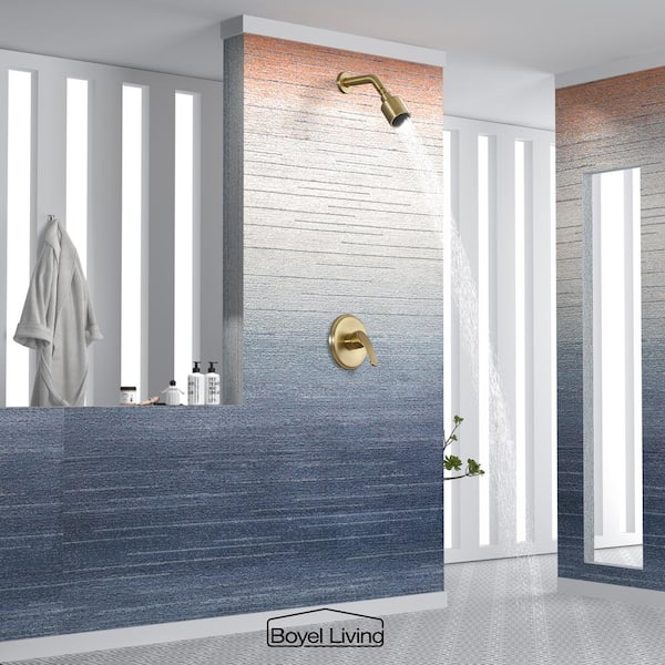 1-Spray Patterns with 4.1 GPM 2.52 in. Wall Mount Rain Fixed Shower Head with Single Lever Handle in Brushed Gold