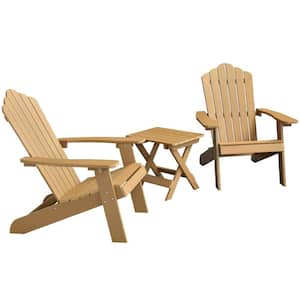 Lanier Classic Outdoor Teak Color Plastic Adirondack Chair (2-Pack) with A Side Table