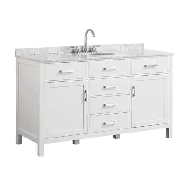 BEAUMONT DECOR Hampton 61 in. W x 22 in. D Bath Vanity in White with Marble Vanity Top in White