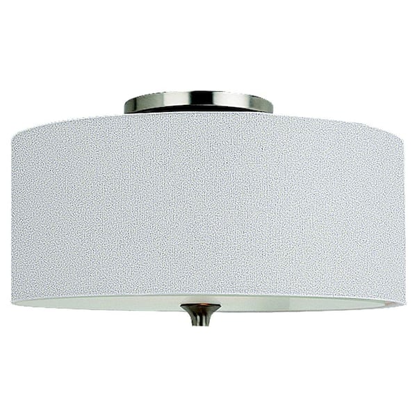 Generation Lighting Stirling 14 in. W 2-Light Brushed Nickel Flush Mount with White Linen Drum Shade