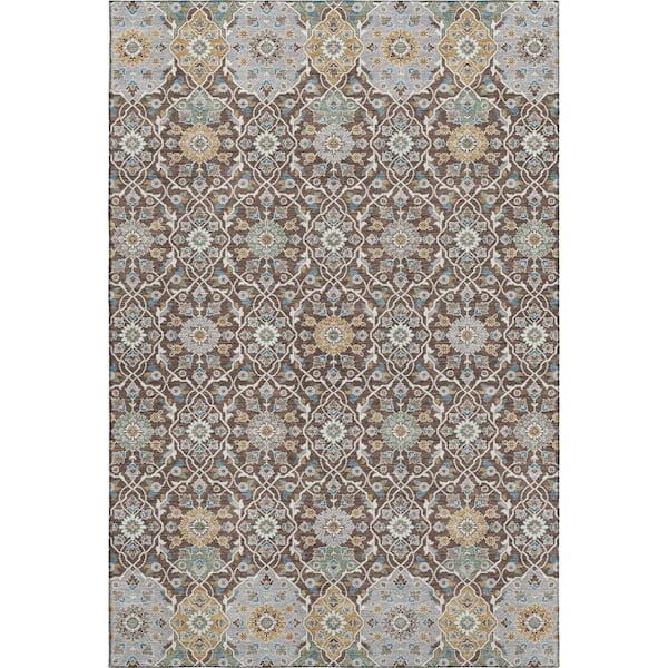 Mayfield Premium Machine Washable Abstract AMF2199 Chocolate 9 ft. x 12 ft. Area Rug