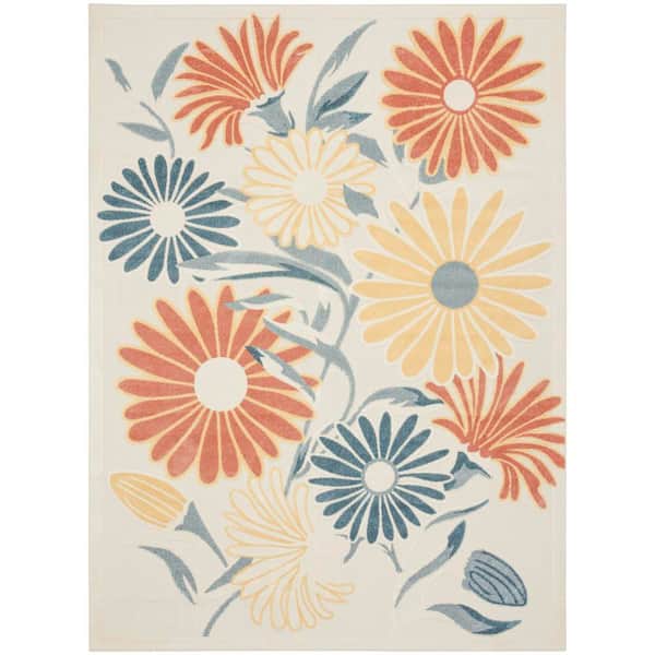 Aloha Ivory Rose 9 ft. x 12 ft. Botanical Contemporary Area Rug