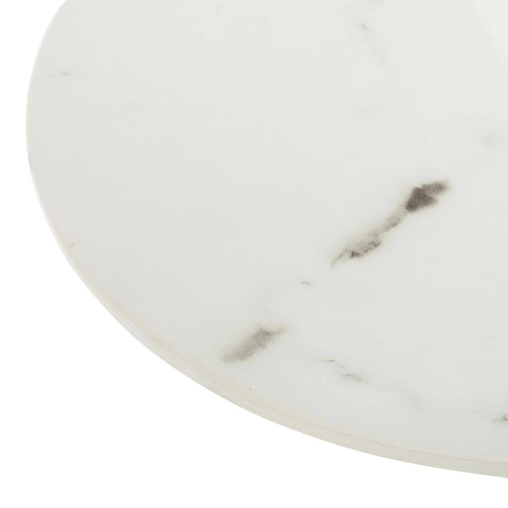 Elegant Transitional 20" Round White Marble & Chrome Side Table