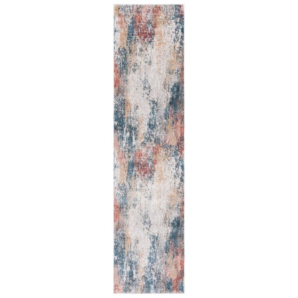Vogue 2 ft. x 8 ft. Ivory/Blue Rust Distressed Marble Abstract Runner Rug