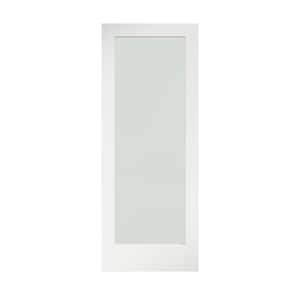 24 in. x 80 in. x 1-3/8 in. 1-Lite Solid Core Frosted Glass Shaker White Primed Wood Interior Door Slab