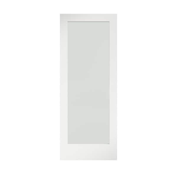 28 in. x 80 in. x 1-3/8 in. 1-Lite Solid Core Frosted Glass Shaker White Primed Wood Interior Door Slab