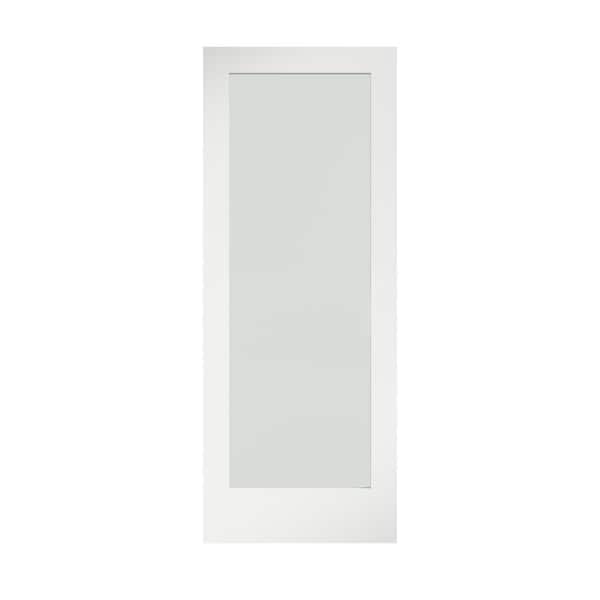 eightdoors 30 in. x 80 in. x 1-3/8 in. 1-Lite Solid Core Frosted Glass Shaker White Primed Wood Interior Door Slab