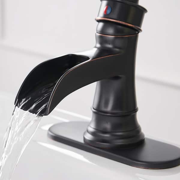 Rozin Single Handle Waterfall Spout Bathroom Basin Faucet Vanity Sink Mixing Tap 10-inch Hole Cover Plate Oil Rubbed Bronze