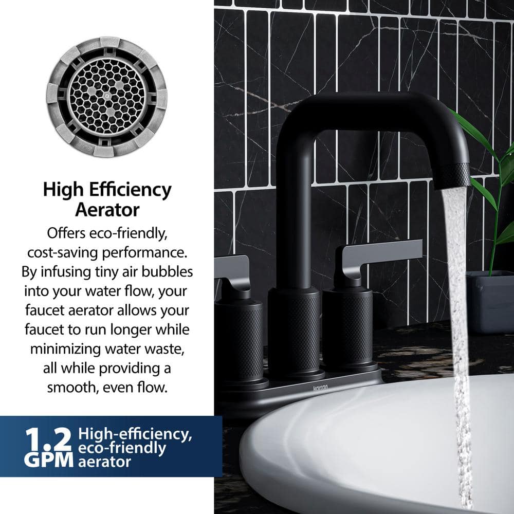 Matte Black Brass Centerset Bathroom Faucet with Pop-up Drain