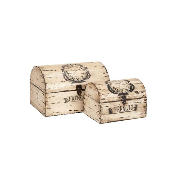 Generic unbranded 14 in. W Antique Ivory French Wood Box Set (Set of 2)