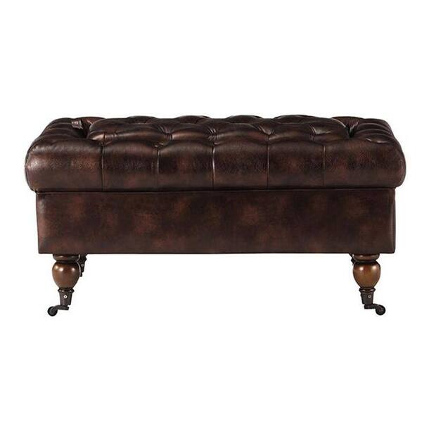 Unbranded Walen Brown Bonded Leather Tufted Ottoman