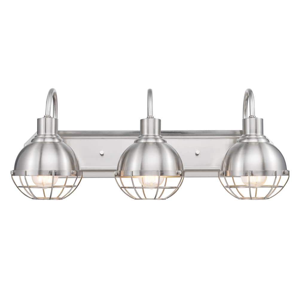 Globe Electric Eli 24.1 in. 3-Light Brushed Nickel Vanity Light with Caged Shades, Incandescent Bulbs Included -  51621