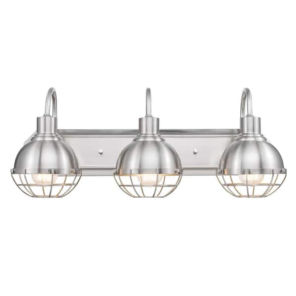 Globe Electric Eli 24.1 in. 3-Light Brushed Nickel Vanity Light with Caged Shades, Incandescent Bulbs Included