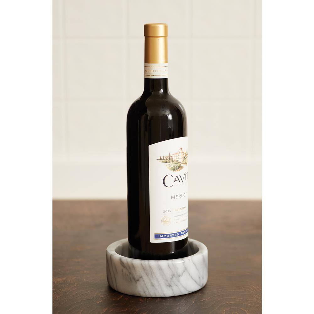 Elegant White Marble Wine Bottle Coaster with Protective Pad