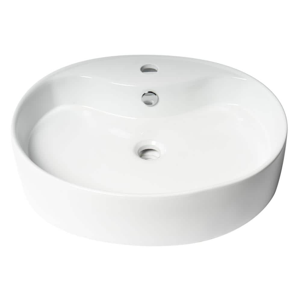 22" White Ceramic Oval Vessel Bathroom Sink