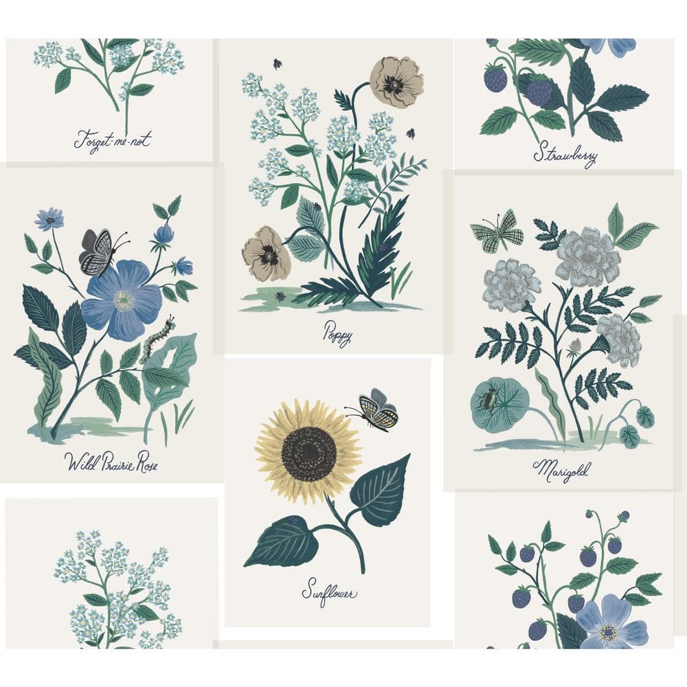 White and Blue Botanical Floral Non-Pasted Wallpaper