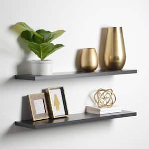 36 in. W x 0.5 in. H x 8 in. D Slim Black Decorative Floating Wall Shelves (2-Pack)