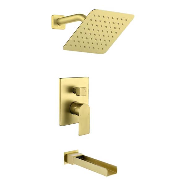 AIMADI Single Handle 1-Spray Wall Mount Tub and Shower Faucet 1.8 GPM Waterfall Shower System in. Brushed Gold Valve Included