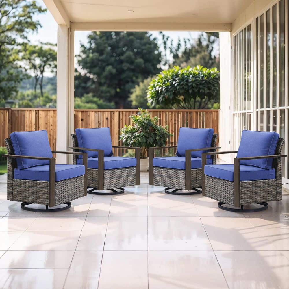 Linea Gray Swivel Glider Wicker Outdoor Rocking Chair with Blue Cushions and Square Metal Armrest (4-Piece) price history on PriceWatchPro