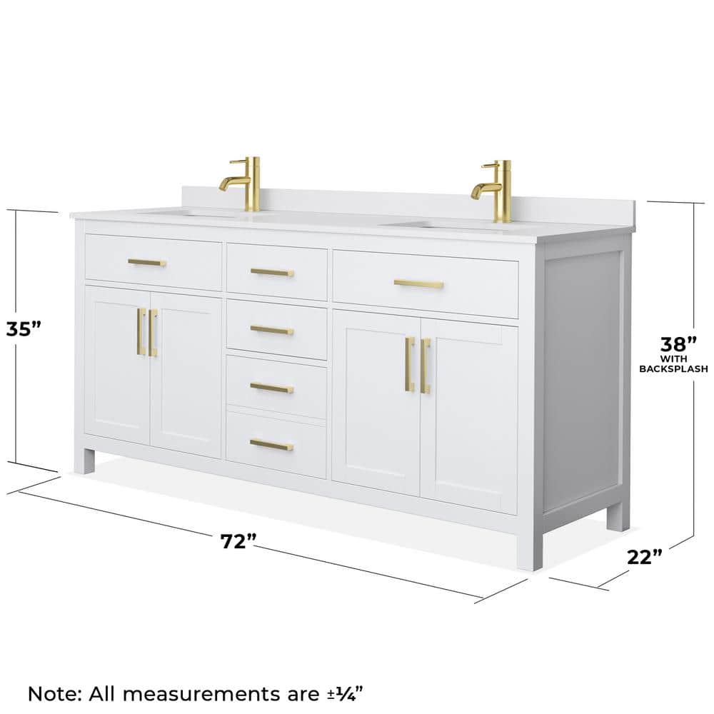 Beckett 72" White Double Freestanding Bathroom Vanity with Cultured Marble Top