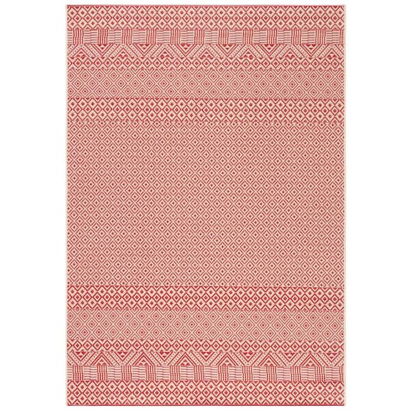 SAFAVIEH Courtyard Beige/Red 5 ft. x 8 ft. Tribal Striped Diamonds Indoor/Outdoor Patio  Area Rug
