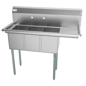 3-Compartment Stainless Steel Commercial Kitchen Sink with Drainboard Bowl Size 10 in. x 14 in. x 10 in.