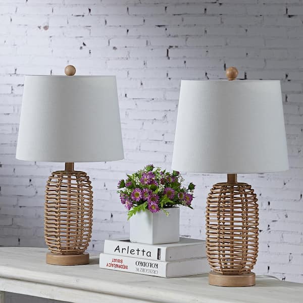 Heideman 21 in. Bedside Natural Rattan Table Lamp Set (Set Of 2)