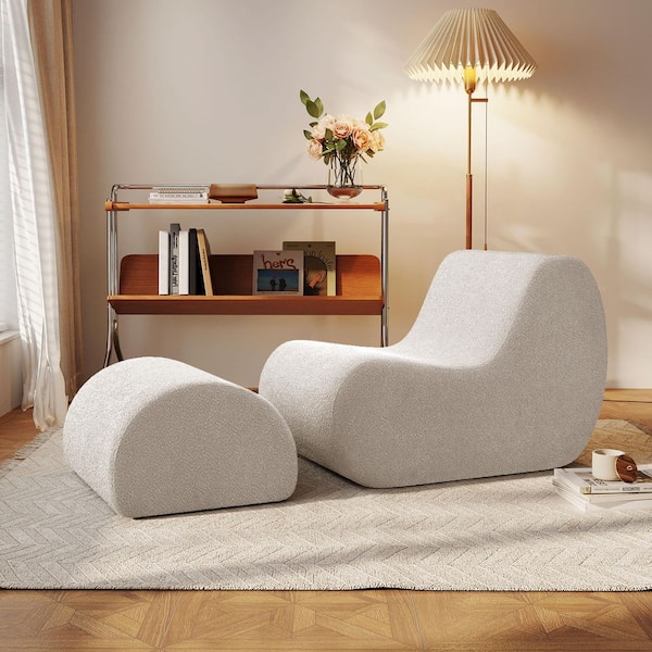 CHRISTOPHER KNIGHT HOME Root Modern Boucle Upholstered Curved Accent Chair with Ottoman, Beige