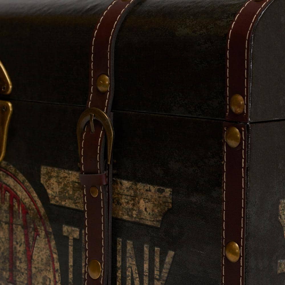 Large Vintage Brown Distressed Storage Trunk with Brass Accents