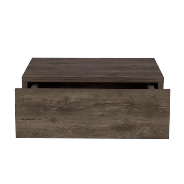 15.7 in. W x 13.4 in. D Dark Brown Wood Decorative Wall Shelf, Wall-Mounted Bedside Shelf with Drawer