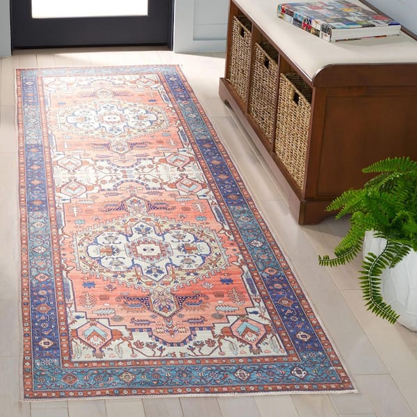 Arizona 3 ft. x 8 ft. Rust/Navy Machine Washable Traditional Medallion Runner Rug