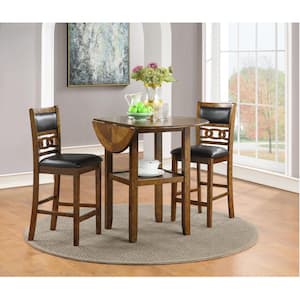 New Classic Furniture Gia 3-piece Wood Top Round Counter Set with Drop Leaf Table, Brown