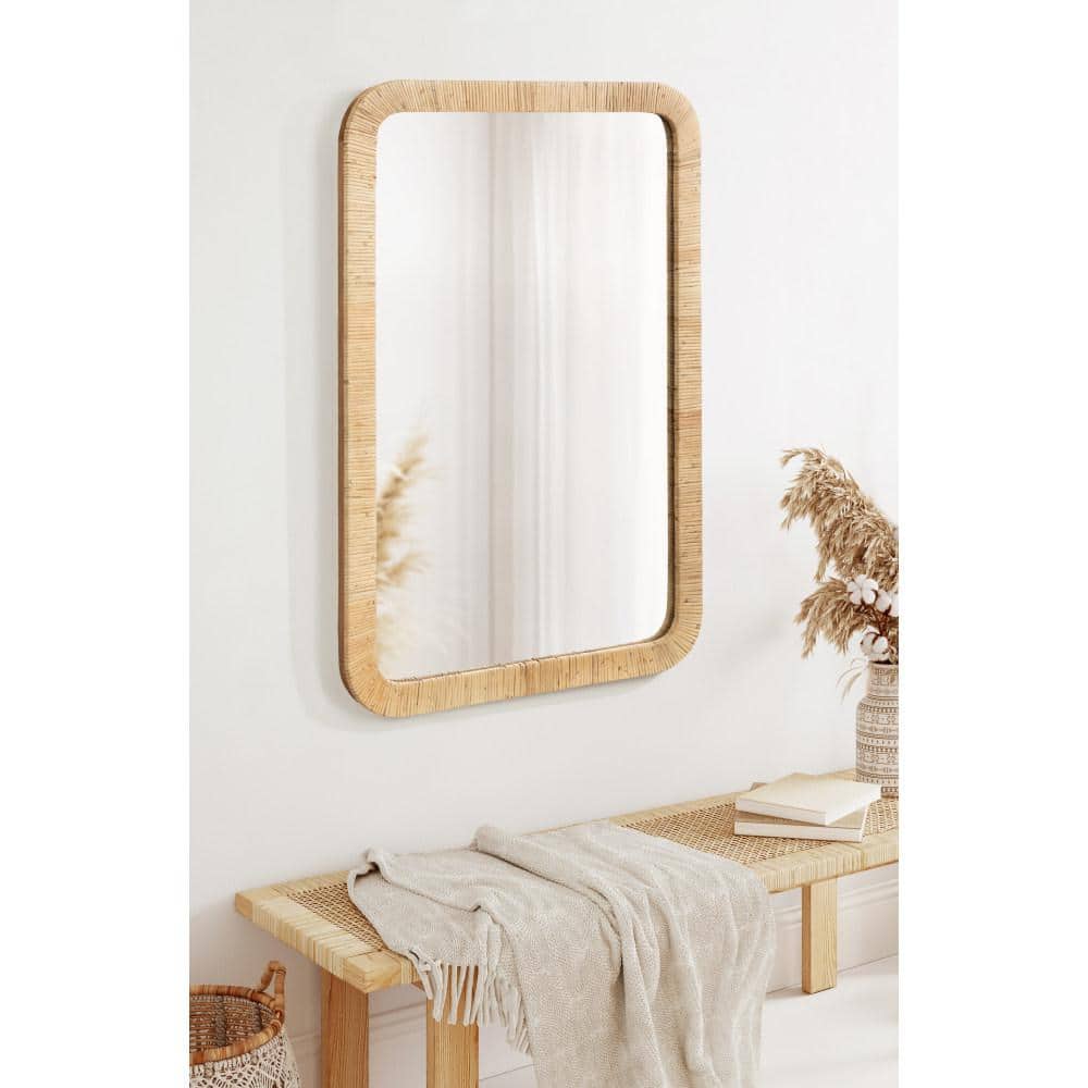 Natural Rattan Rectangular Wall Mirror with Rounded Corners