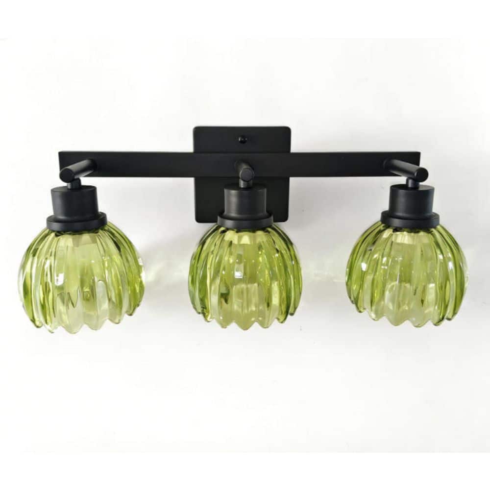 19.3 in. 3-Light Black Bathroom Vanity Light with Green Tulip Glass Shade for Bathroom Modern Wall Sconce price history on PriceWatchPro