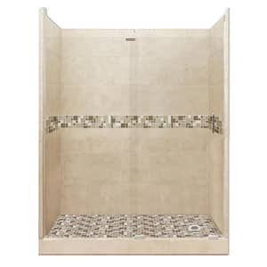 Tuscany Grand Slider 30 in. x 60 in. x 80 in. Right Drain Alcove Shower Kit in Brown Sugar and Satin Nickel Hardware
