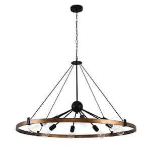 39.3 in. 8-Light Black Industrial Round-Shaded Chandelier for Dining Room with Metal Lampshade