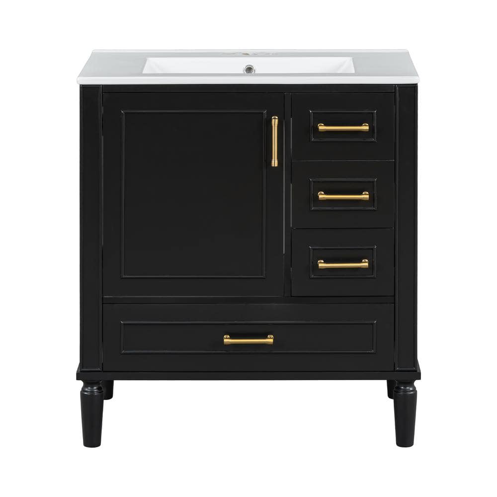30 in. W x 18.3 in. D x 34 in. H Single Sink Freestanding Black Bath Vanity with White Ceramic Top price history on PriceWatchPro