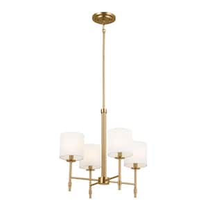 Ali 20 in. 4-Light Brushed Natural Brass Traditional Shaded Circle Mini Chandelier for Dining Room
