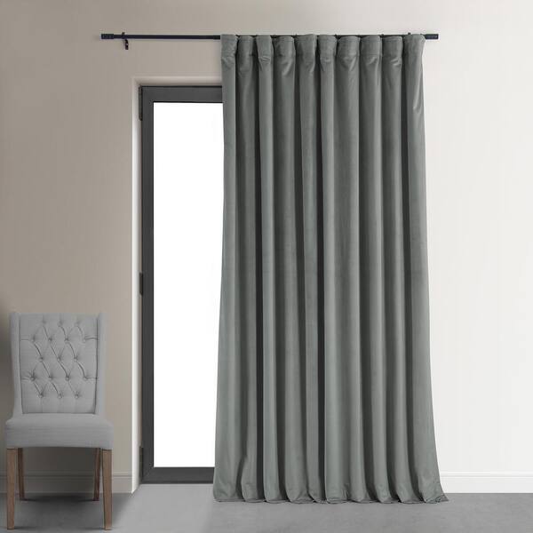 Exclusive & Furnishings Silver Grey Gray Velvet Rod Pocket Blackout Curtain - 100 in. W x 120 in. L (1 Panel) VPCH-VET1213-120 - The Home Depot