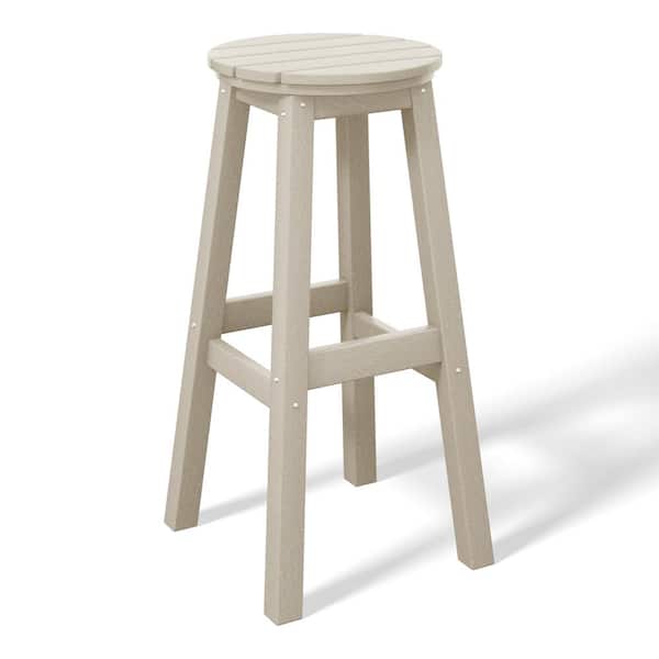 WESTIN OUTDOOR Laguna 29 in. HDPE Plastic All Weather Backless Round Seat Bar Height Outdoor Bar Stool in, Sand