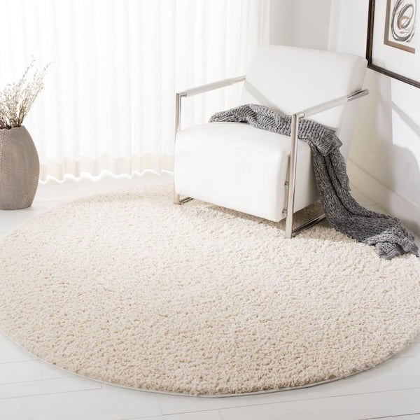 August 8 ft. x 8 ft. Ivory Solid Color Round Rug