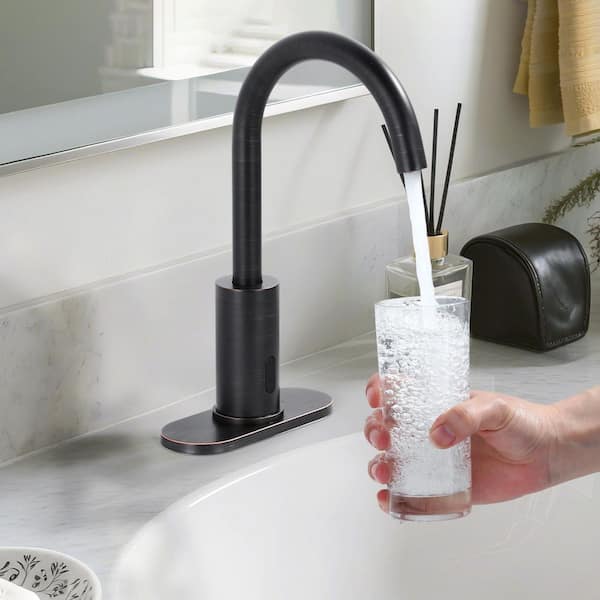 Sensor Touchless Single Hole Bathroom Sink Faucet with Deckplate Included in Oil Rubbed Bronze