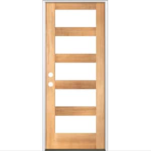 32 in. x 80 in. Modern Hemlock Right-Hand/Inswing 5-Lite Clear Glass Clear Stain Wood Prehung Front Door