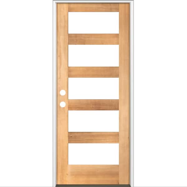 Krosswood Doors 36 in. x 80 in. Modern Hemlock Right-Hand/Inswing 5-Lite Clear Glass Clear Stain Wood Prehung Front Door