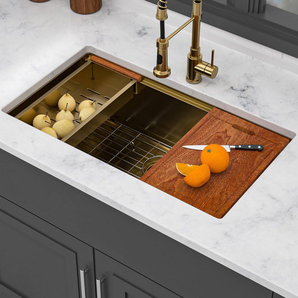 36 in. Undermount Single Bowl 16-Gauge Gold Stainless Steel Kitchen Sink with Workstation price history on PriceWatchPro