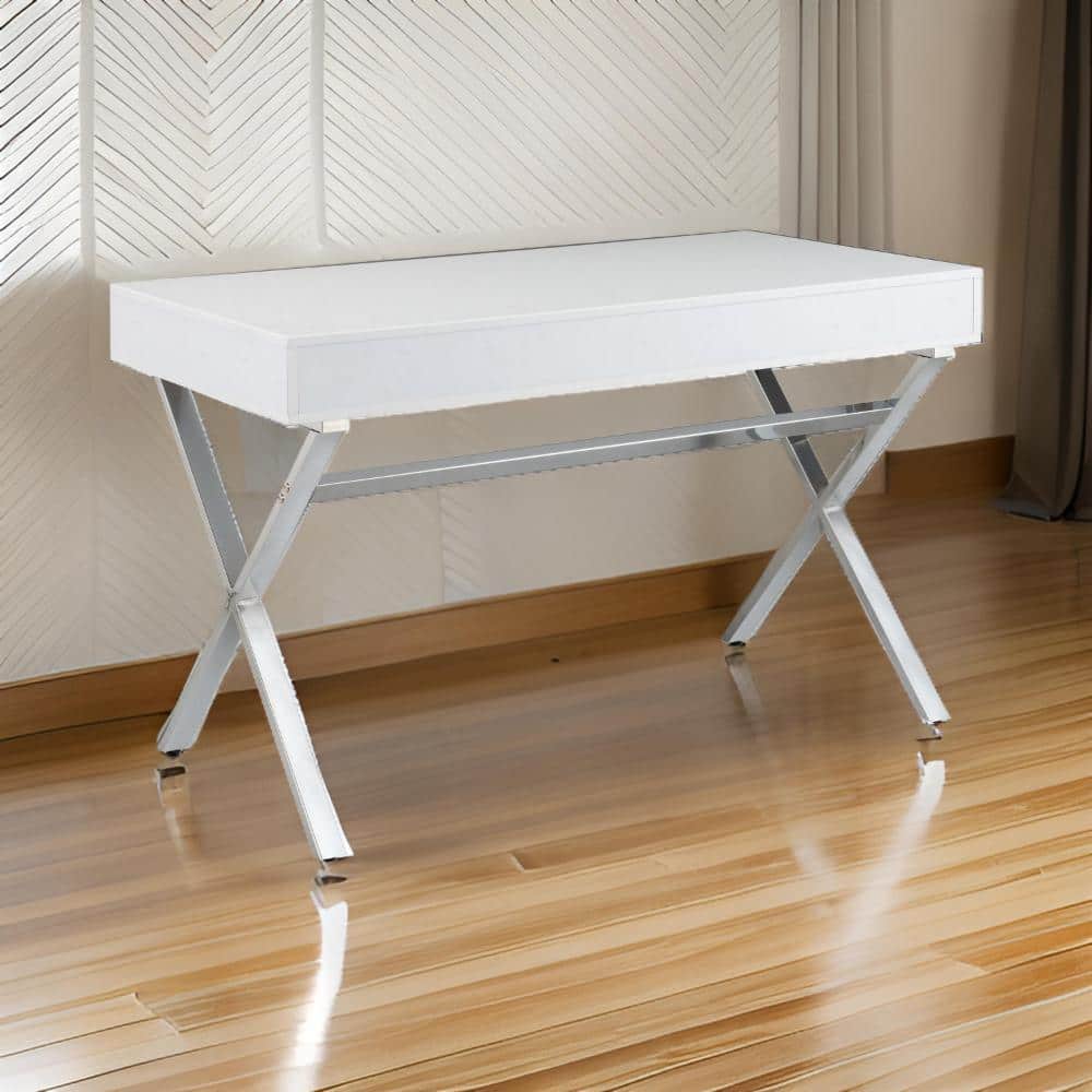 Gracie 47 in. Rectangular White Wood 2-Drawer Desk with Chrome Metal Legs price history on PriceWatchPro